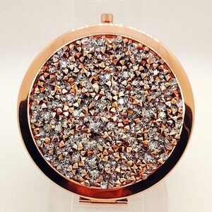 ROSE GOLD CLUSTERED RHINESTONES MAGNIFYING FOLD MIRROR NWOT
